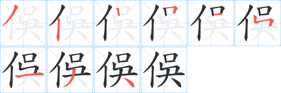 俁字笔顺步骤