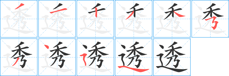 透字完整笔顺步骤图
