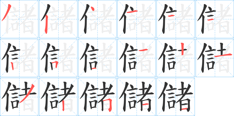 儲字完整笔顺步骤图