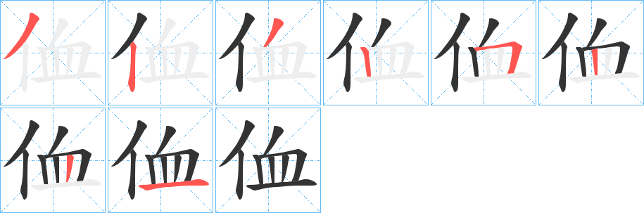 侐字笔顺步骤