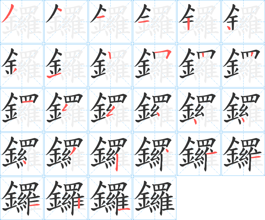鑼字完整笔顺步骤图