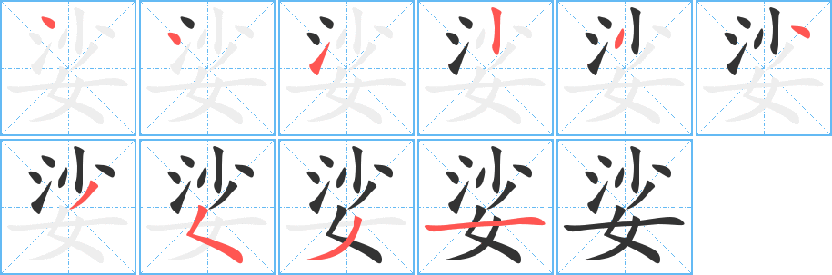 娑字完整笔顺步骤图